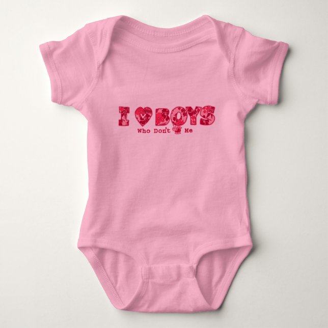 "I Love Boys" Baby Creeper in  Pink / Pink (Front)