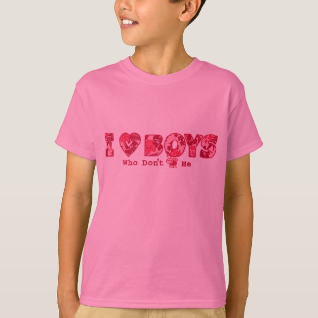 I Love Boys Bug and Hawaiian Print Cartoon Pink T-Shirt (Front)