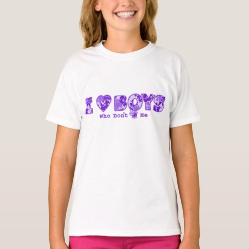 I Love Boys Bug and Hawaiian Print Cartoon Purple T_Shirt