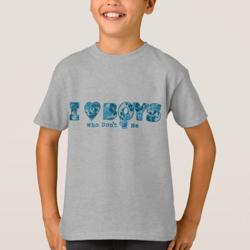 I Love Boys Bug and Hawaiian Print Cartoon Turq T_Shirt