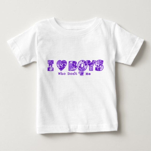 "I Love Boys" Infant Tee in Wht Tee /Purple (Front)