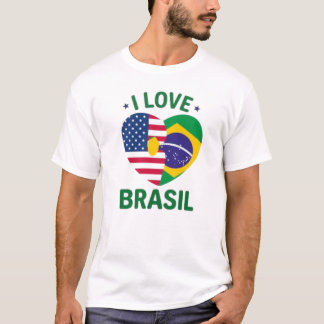 I Love Brasil USA Flag Heart T-Shirt