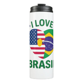 I Love Brasil USA Flag Heart Thermal Tumbler
