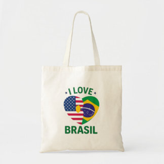 I Love Brasil USA Flag Heart Tote Bag
