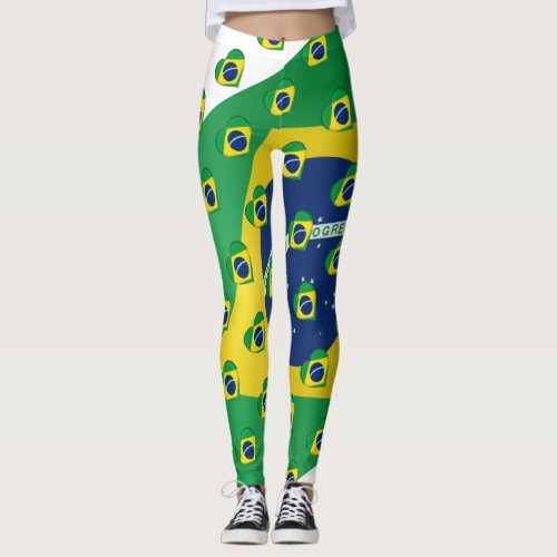 I Love Brazil Brazilian Flag Colors Funny Leggings