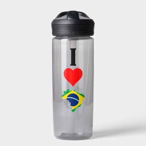 I Love Brazil I Heart Brazilian National Flag Map Water Bottle