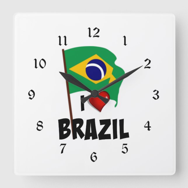I Love Brazil Square Wall Clock (Front)