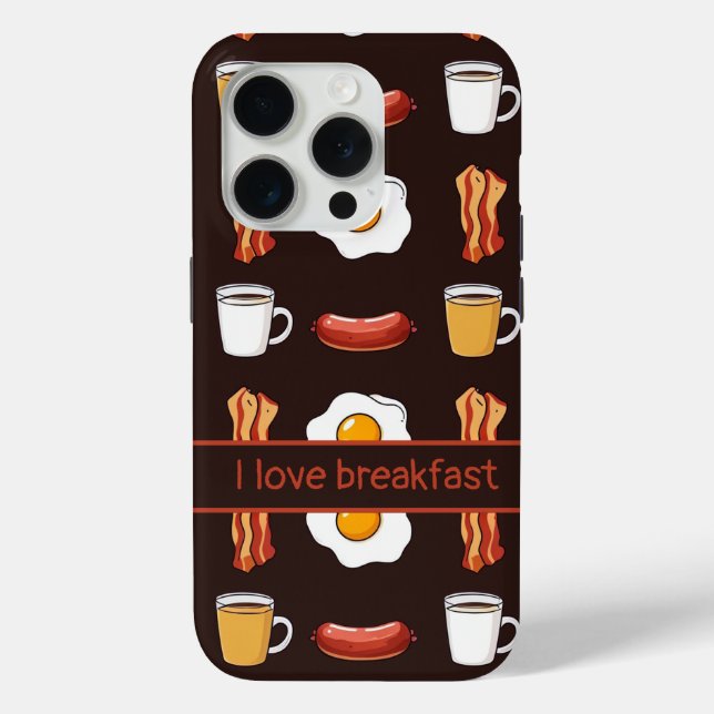 I love breakfast, Food pattern in black Case-Mate iPhone Case (Back)