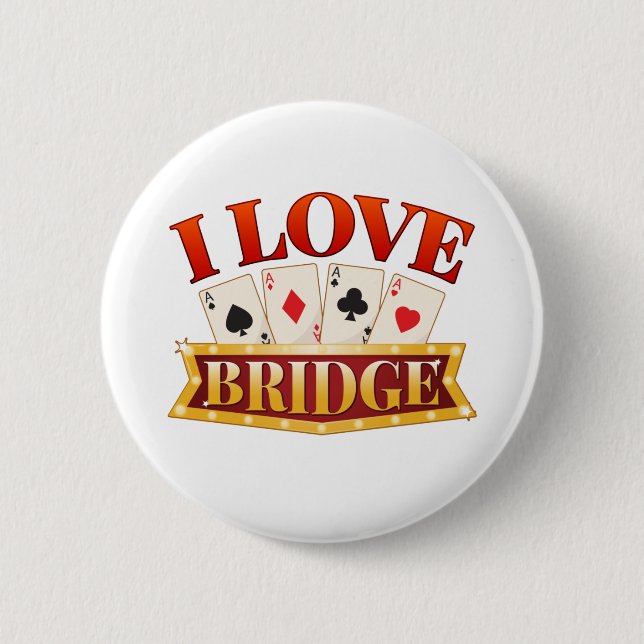 I Love Bridge Card Game Player Button (Front)