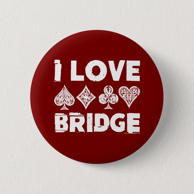 I Love Bridge Card Game Player Button (Front)