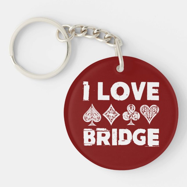 I Love Bridge Card Game Player Keychain (Front)