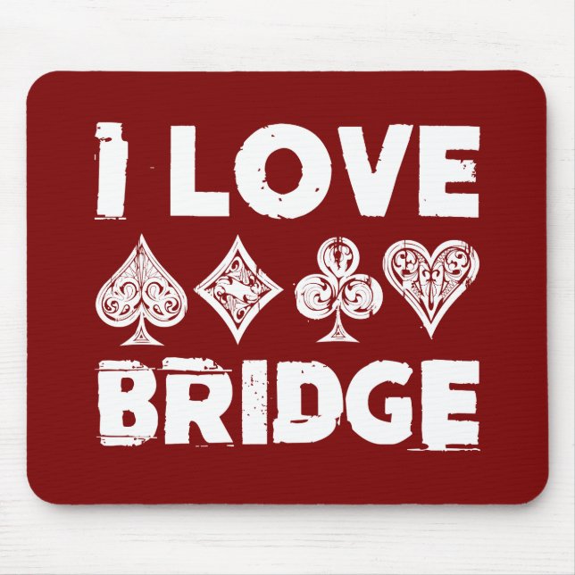 I Love Bridge Card Game Player Mouse Pad (Front)