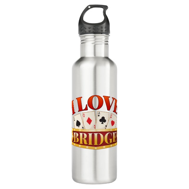 I Love Bridge Card Game Player Stainless Steel Water Bottle (Front)