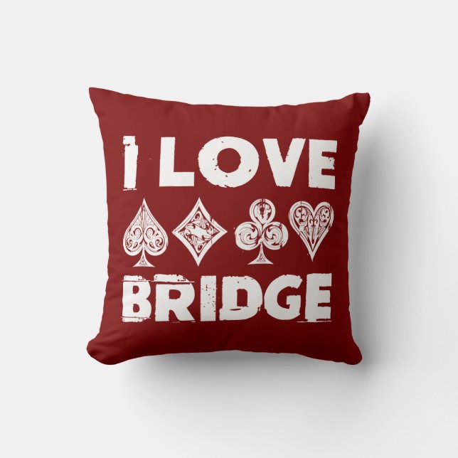 I Love Bridge Card Game Player Throw Pillow (Front)