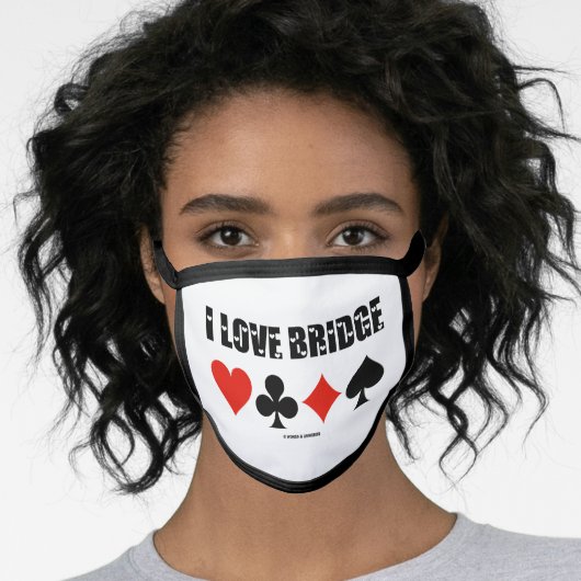 I Love Bridge Four Card Suits Bridge Game Attitude Face Mask (Worn Her)