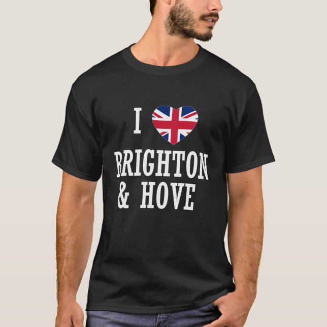 I Love Brighton & Hove England Union Jack Flag Hea T-Shirt (Front)