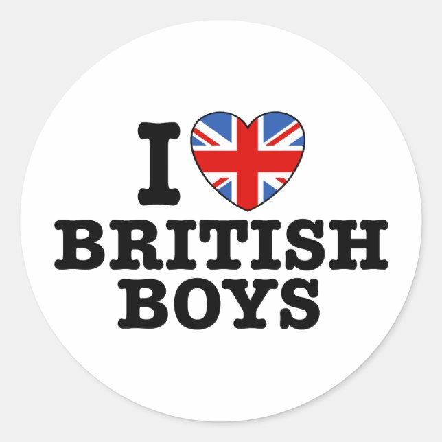 I Love British Boys Classic Round Sticker (Front)