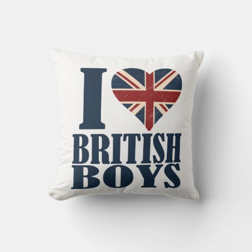 I Love British Boys Union Jack Throw Pillow