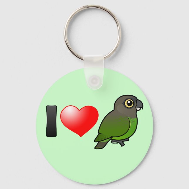 I Love Brown-headed Parrots Keychain (Front)