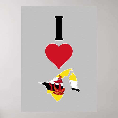 I Love Brunei Vertical I Heart Country Flag Map Poster