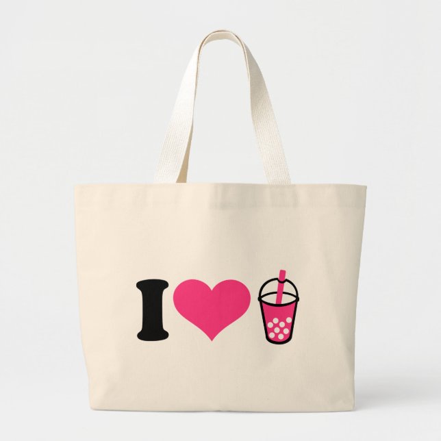 I love Bubble Tea Large Tote Bag (Front)