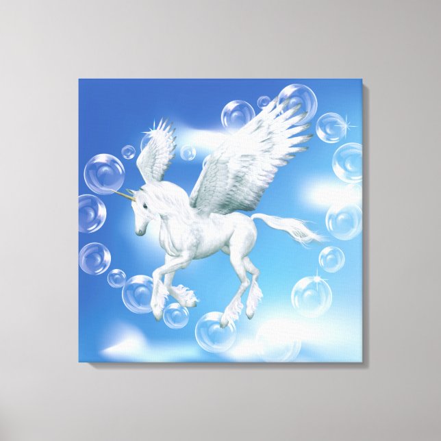I Love Bubbles Unicorn Pegasus Canvas Print (Front)