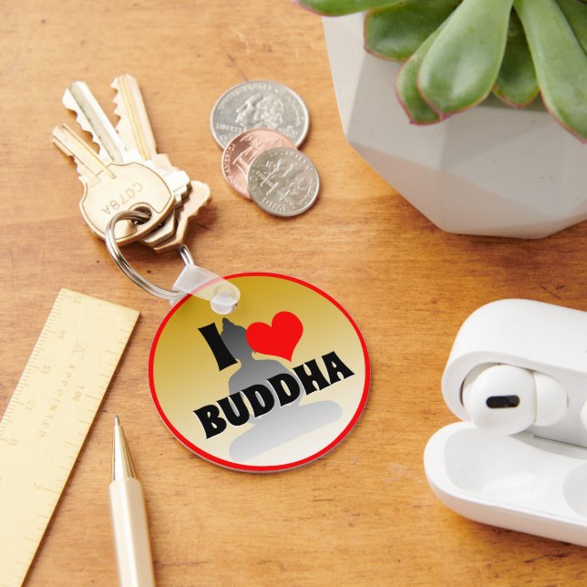 I love Buddha & Red Heart, Mindfulness / Buddhism Keychain (Desk)