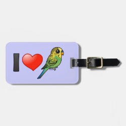 Customizable Green Budgie Small Luggage Tag with leather strap