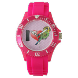 Customizable Green Budgie Women's Sporty Pink Silicon Watch