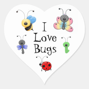 I Love Bugs Heart Shaped Sticker
