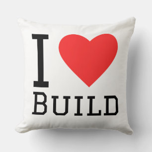 I love build square sticker throw pillow