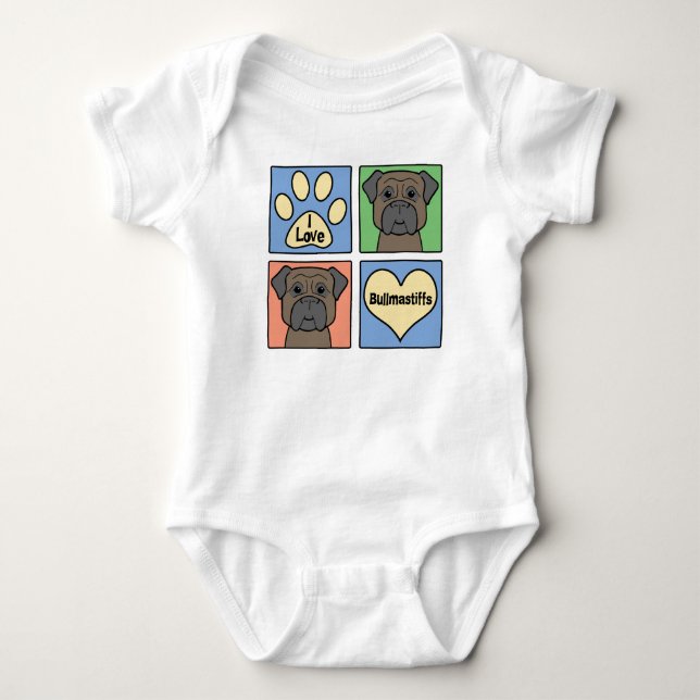 I Love Bullmastiffs Baby Bodysuit (Front)