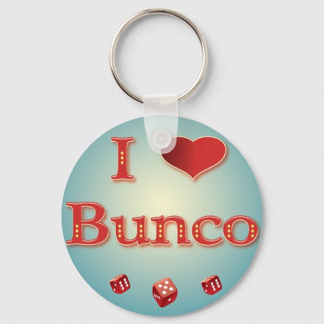 I Love Bunco in Red with red dice Keychain (Front)