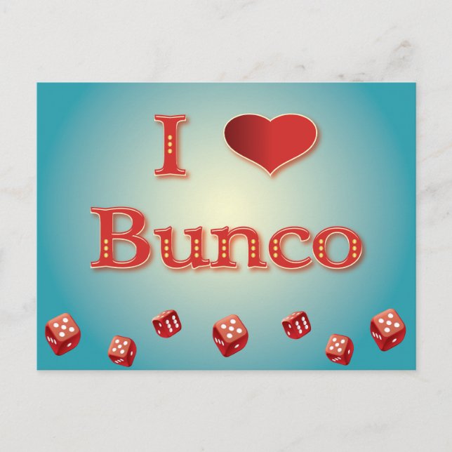 I Love Bunco in Red with red dice Postcard (Front)