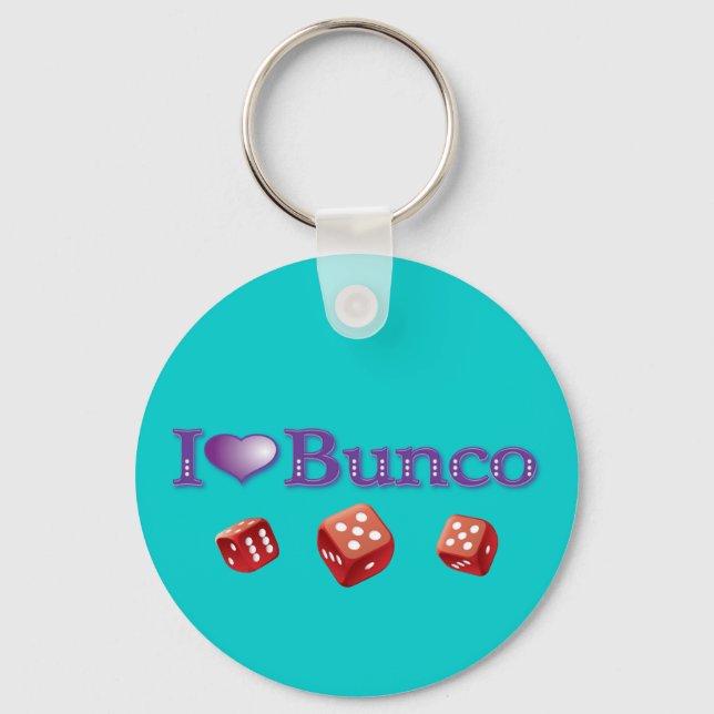 I Love Bunco with Red Dice Keychain (Front)
