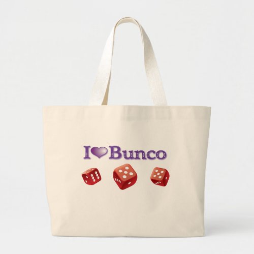 I Love Bunco with Red Dice Large Tote Bag