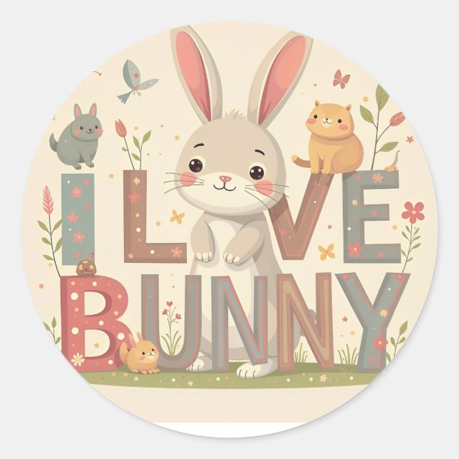 I Love Bunny Classic Round Sticker (Front)