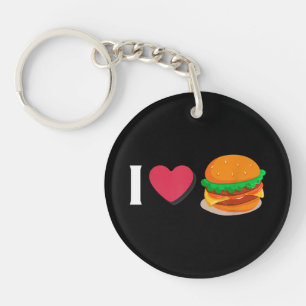 I Love Burger Cheeseburger Unhealthy Eating Keychain