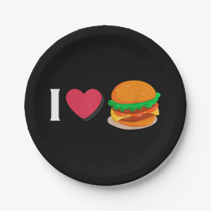 I Love Burger Cheeseburger Unhealthy Eating  Paper Plates