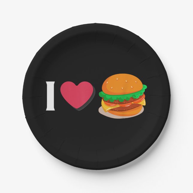 I Love Burger Cheeseburger Unhealthy Eating  Paper Plates (Front)
