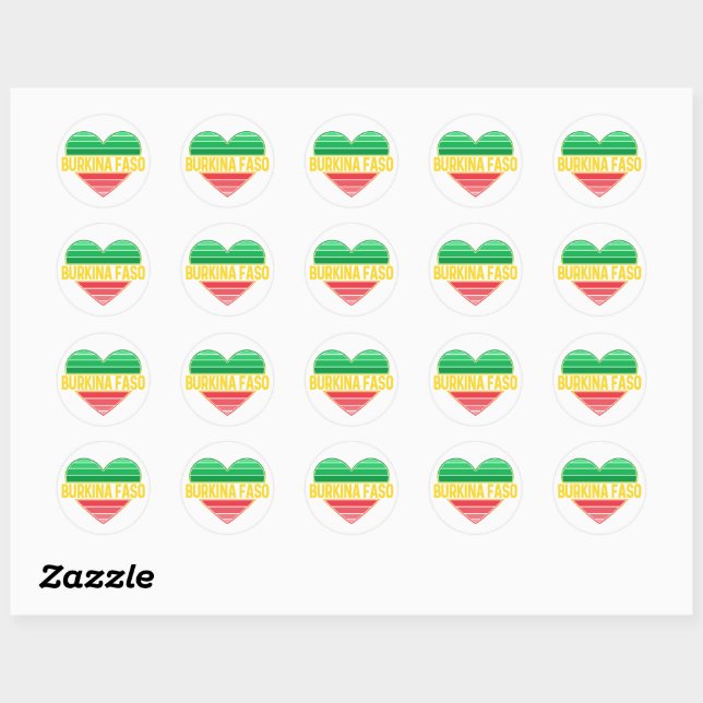 I Love Burkina Faso, Heart Burkinabè Classic Round Sticker (Sheet)
