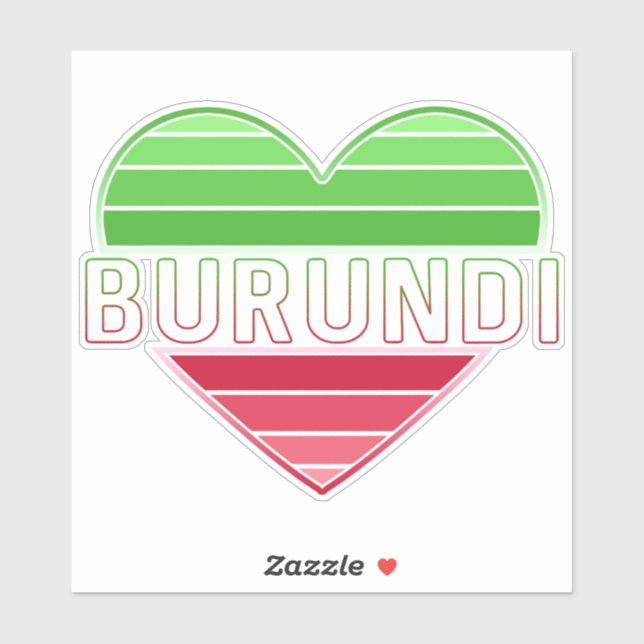 I Love Burundi, Burundian Flag Colors Heart Sticker (Sheet)