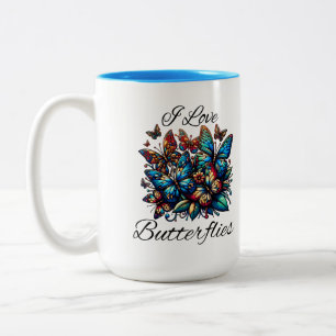 I Love Butterflies Two-Tone Coffee Mug