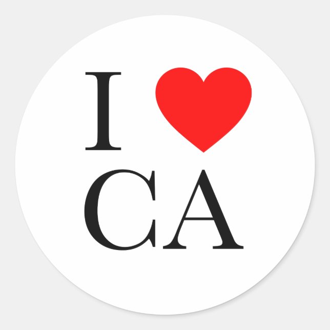 I Love CA Classic Round Sticker (Front)
