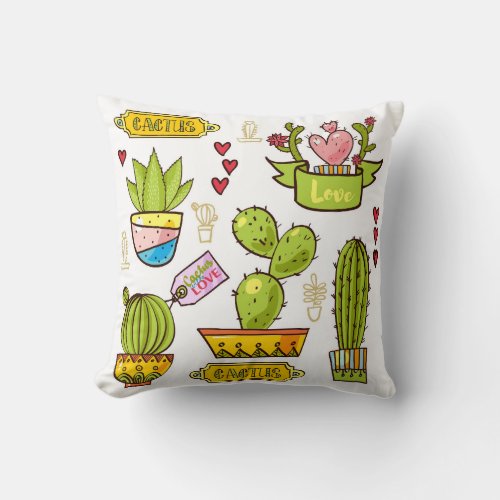 I Love Cacti Desert Cactus Cool Plant Lady White Throw Pillow