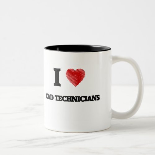 I love Cad Technicians Heart made from words Two_Tone Coffee Mug