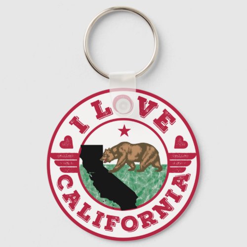 I Love California State Map and Flag Keychain