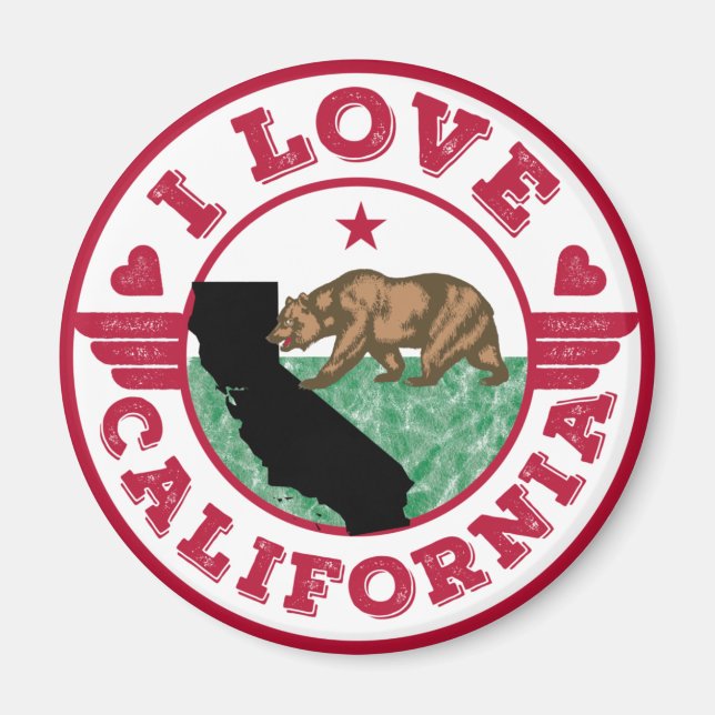 I Love California State Map and Flag Magnet (Front)