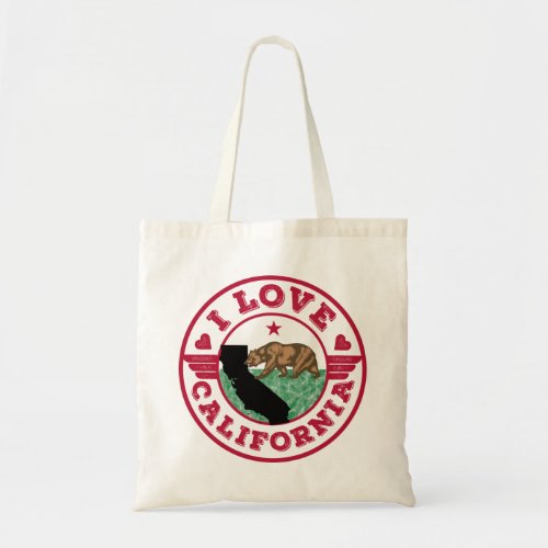 I Love California State Map and Flag Tote Bag