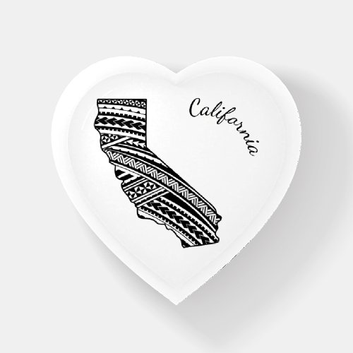 I Love California State Outline Mandala Heart Paperweight